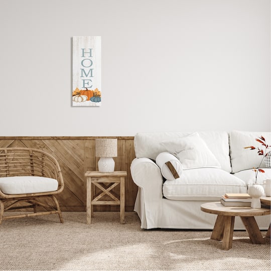 Stupell Industries Autumnal Pumpkin Leaves Home Sign Canvas Wall Art